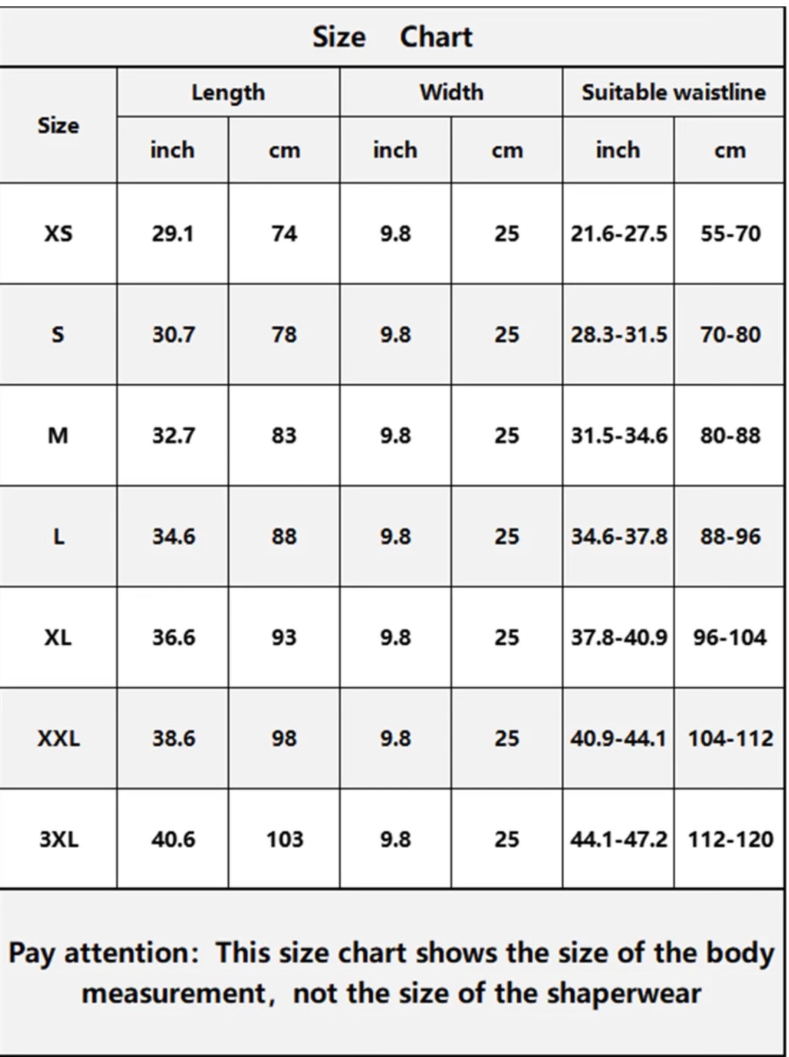 Waist Away by Moojy "Snatched Waist" Waist Trainer Sizing Chart