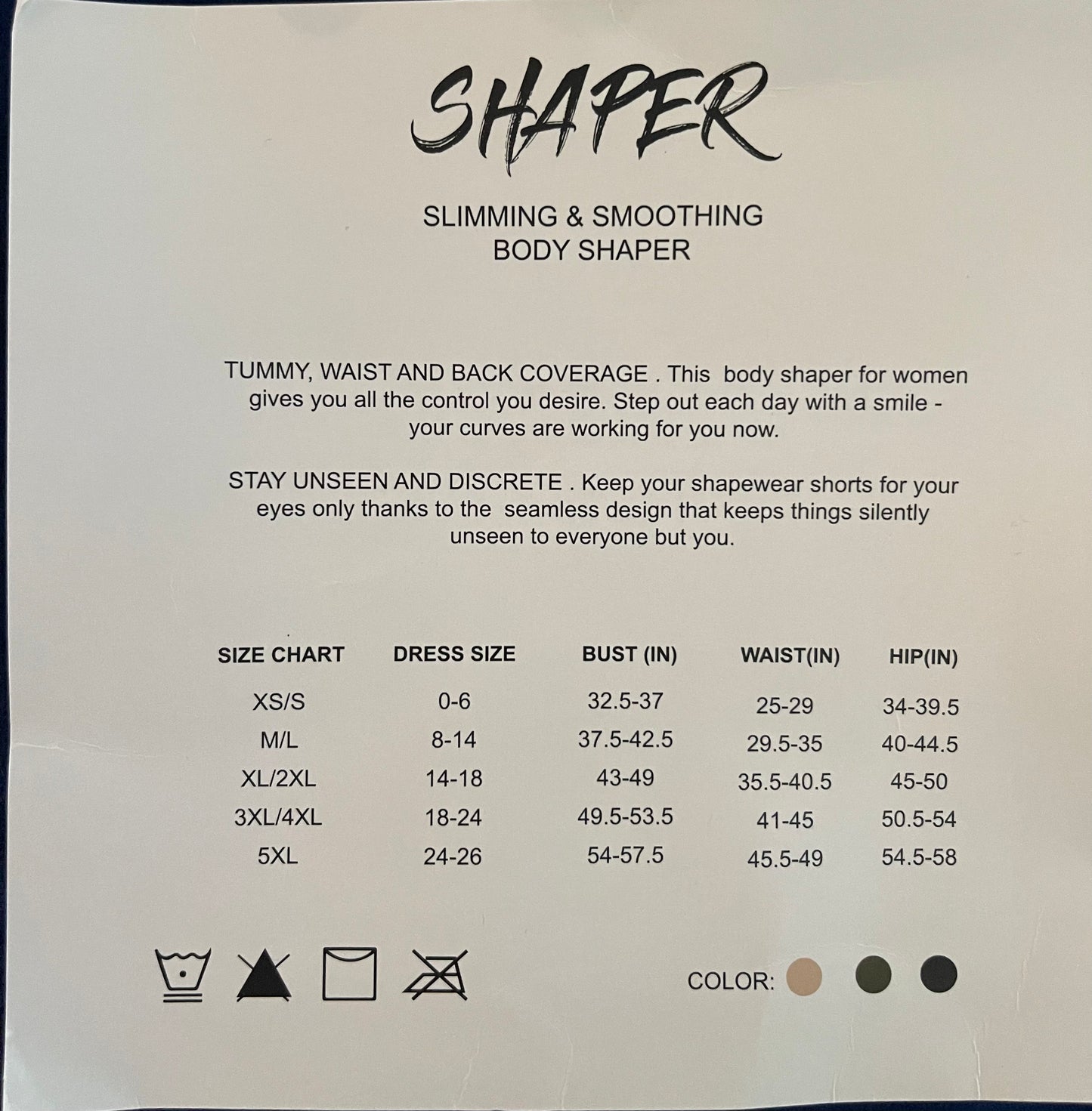 Waist Away by Moojy "Seamless Full Body Shaper" sizing chart