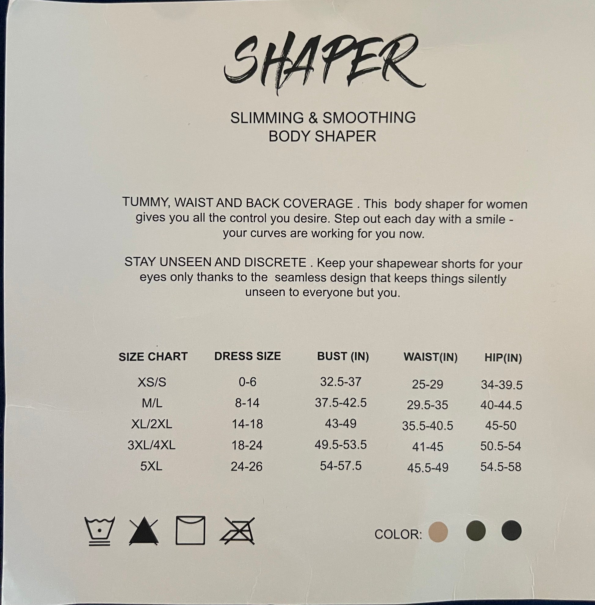 Waist Away by Moojy "Seamless Full Body Shaper" sizing chart