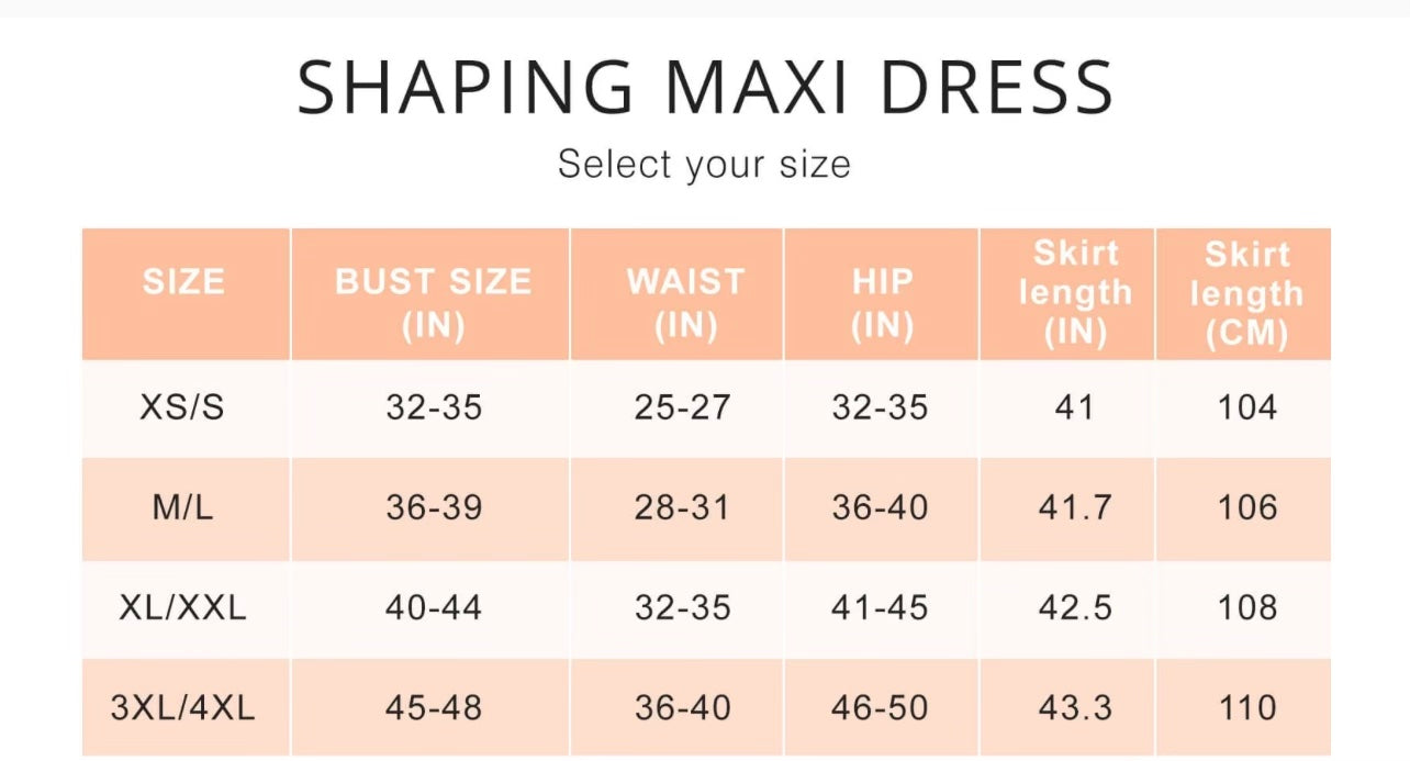 Waist Away by Moojy "Waist Away" Dress sizing chart